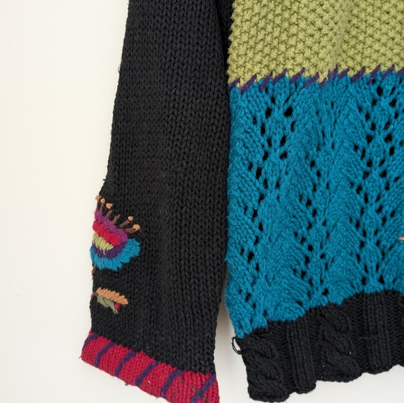 Vintage Coldwater Creek Patchwork Crochet Granny Square Knit Sweater - Picture 4 of 9